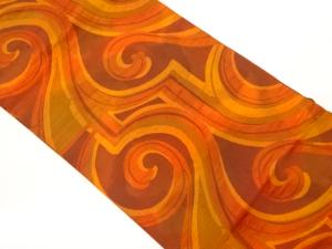 ふくれ織変わり曲線に幾何学模様織出し名古屋帯